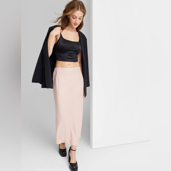 Wild Fable Pink Satin Lace Maxi Skirt Y2K size Large - Picture 4 of 7